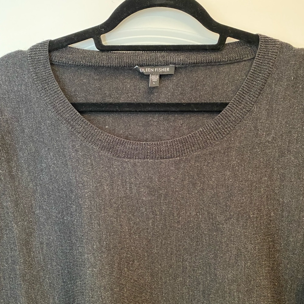 Eileen Fisher. Heather gray fine gage oversized sweater.